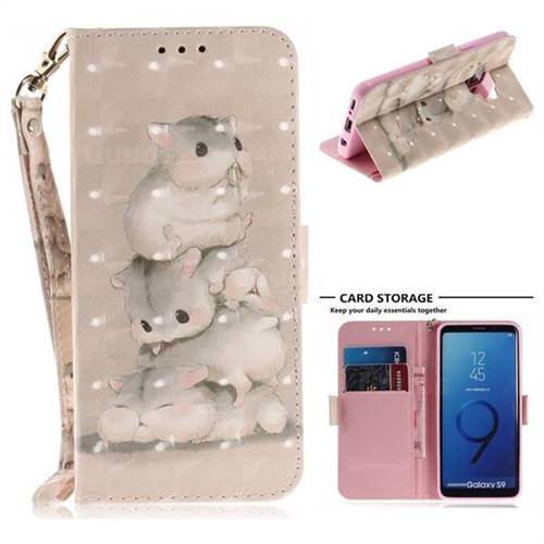 Three Squirrels 3D Painted Leather Wallet Phone Case for Samsung Galaxy S9