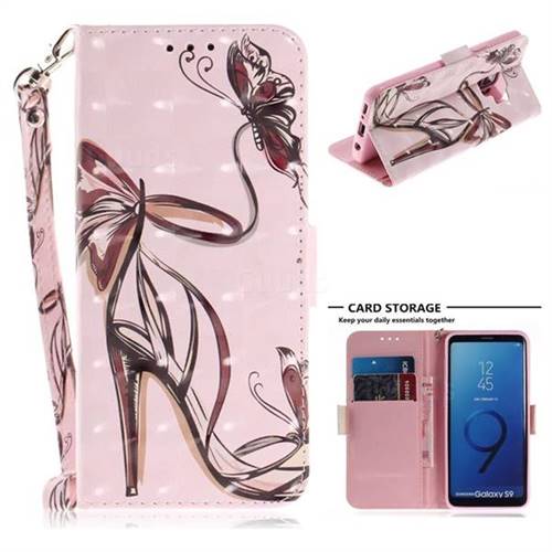 Butterfly High Heels 3D Painted Leather Wallet Phone Case for Samsung Galaxy S9