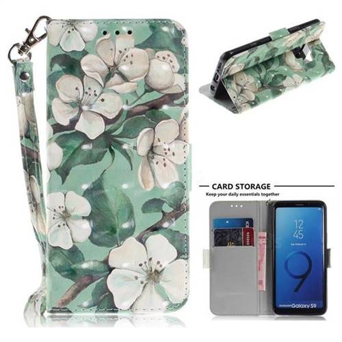 Watercolor Flower 3D Painted Leather Wallet Phone Case for Samsung Galaxy S9