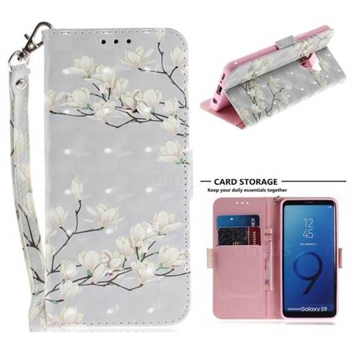 Magnolia Flower 3D Painted Leather Wallet Phone Case for Samsung Galaxy S9