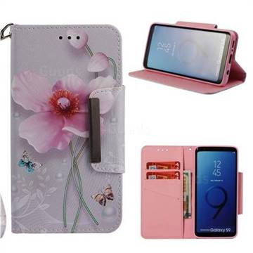 Pearl Flower Big Metal Buckle PU Leather Wallet Phone Case for Samsung Galaxy S9