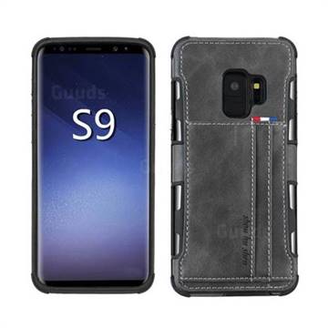 Luxury Shatter-resistant Leather Coated Card Phone Case for Samsung Galaxy S9 - Gray