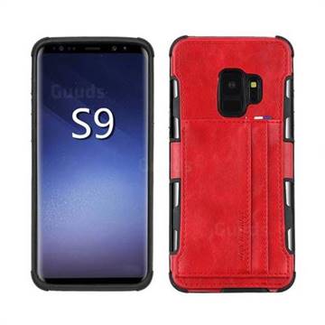 Luxury Shatter-resistant Leather Coated Card Phone Case for Samsung Galaxy S9 - Red
