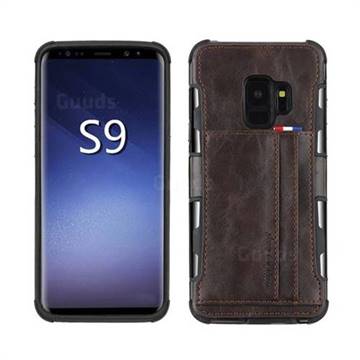 Luxury Shatter-resistant Leather Coated Card Phone Case for Samsung Galaxy S9 - Coffee