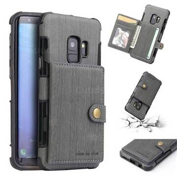 Brush Multi-function Leather Phone Case for Samsung Galaxy S9 - Gray