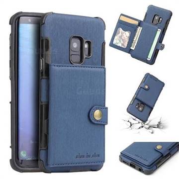 Brush Multi-function Leather Phone Case for Samsung Galaxy S9 - Blue