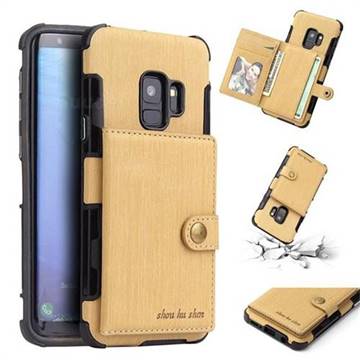 Brush Multi-function Leather Phone Case for Samsung Galaxy S9 - Golden