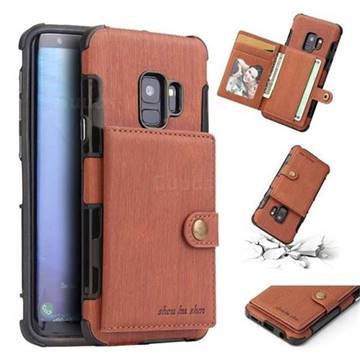 Brush Multi-function Leather Phone Case for Samsung Galaxy S9 - Brown