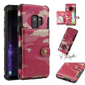 Camouflage Multi-function Leather Phone Case for Samsung Galaxy S9 - Rose