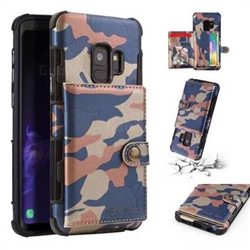 Camouflage Multi-function Leather Phone Case for Samsung Galaxy S9 - Blue