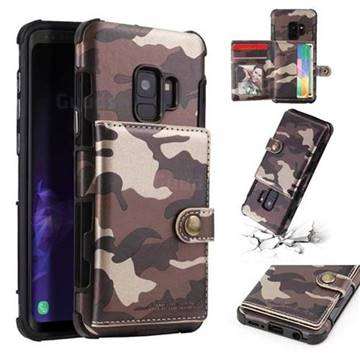 Camouflage Multi-function Leather Phone Case for Samsung Galaxy S9 - Coffee