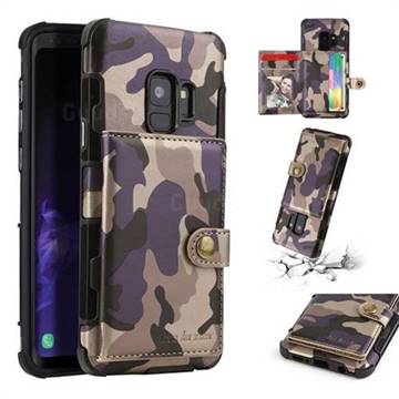 Camouflage Multi-function Leather Phone Case for Samsung Galaxy S9 - Purple