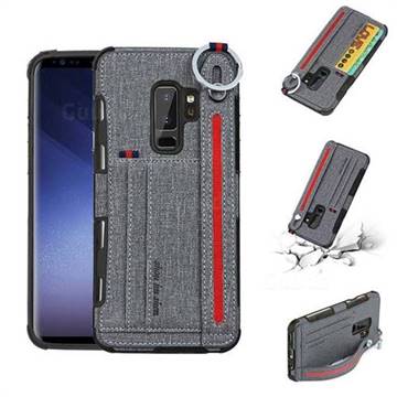 British Style Canvas Pattern Multi-function Leather Phone Case for Samsung Galaxy S9 - Gray