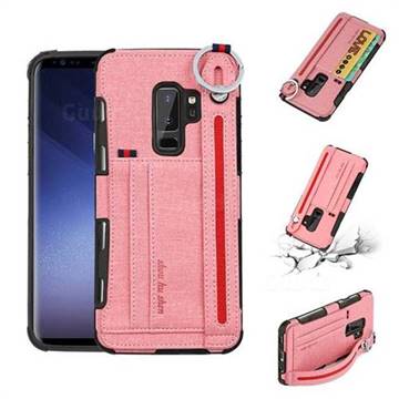 British Style Canvas Pattern Multi-function Leather Phone Case for Samsung Galaxy S9 - Pink