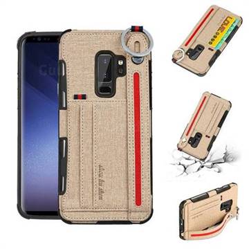 British Style Canvas Pattern Multi-function Leather Phone Case for Samsung Galaxy S9 - Khaki