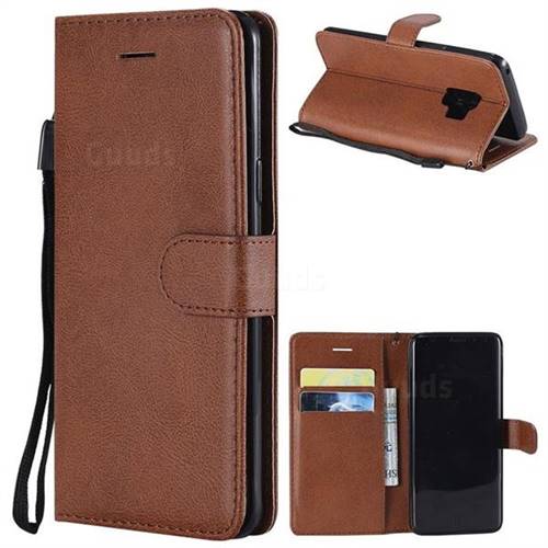Retro Greek Classic Smooth PU Leather Wallet Phone Case for Samsung Galaxy S9 - Brown