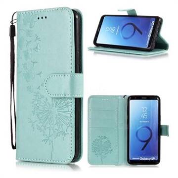 Intricate Embossing Dandelion Butterfly Leather Wallet Case for Samsung Galaxy S9 - Green