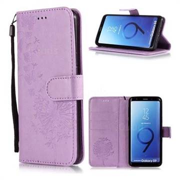 Intricate Embossing Dandelion Butterfly Leather Wallet Case for Samsung Galaxy S9 - Purple