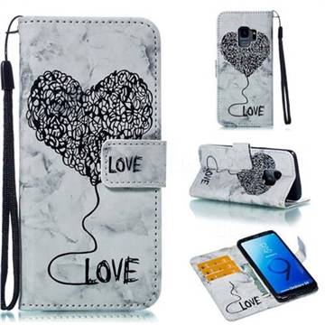 Marble Heart PU Leather Wallet Phone Case for Samsung Galaxy S9 - Black