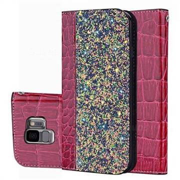 Shiny Crocodile Pattern Stitching Magnetic Closure Flip Holster Shockproof Phone Cases for Samsung Galaxy S9 - Wine Red