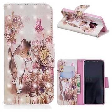 Flower Butterfly Cat 3D Painted Leather Wallet Phone Case for Samsung Galaxy S9