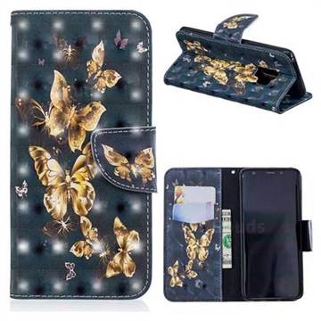 Silver Golden Butterfly 3D Painted Leather Wallet Phone Case for Samsung Galaxy S9