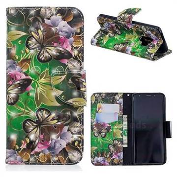 Green Leaf Butterfly 3D Painted Leather Wallet Phone Case for Samsung Galaxy S9