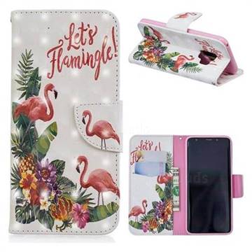 Flower Flamingo 3D Painted Leather Wallet Phone Case for Samsung Galaxy S9