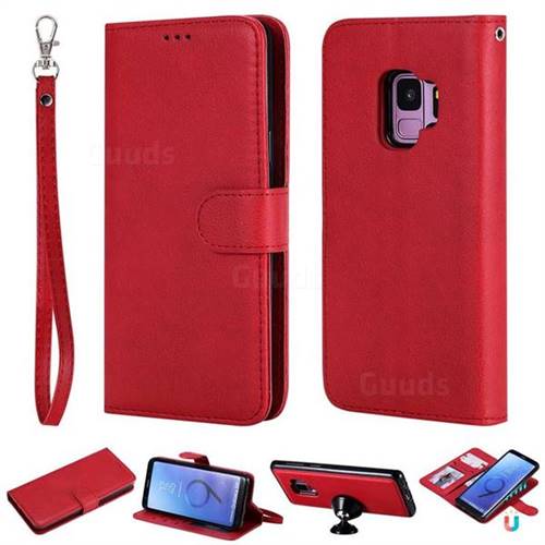 Retro Greek Detachable Magnetic PU Leather Wallet Phone Case for Samsung Galaxy S9 - Red