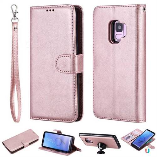 Retro Greek Detachable Magnetic PU Leather Wallet Phone Case for Samsung Galaxy S9 - Rose Gold