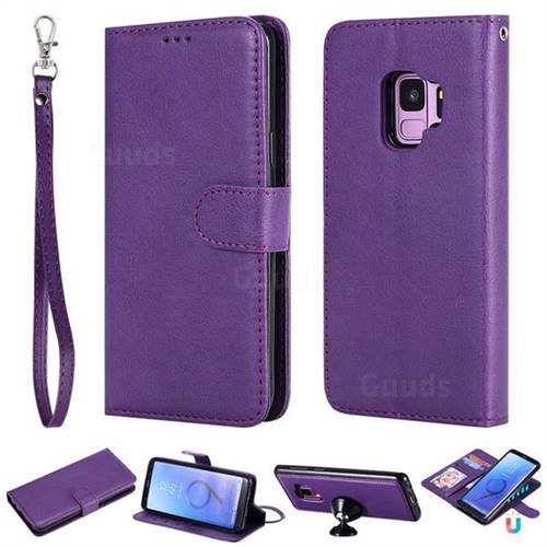 Retro Greek Detachable Magnetic PU Leather Wallet Phone Case for Samsung Galaxy S9 - Purple