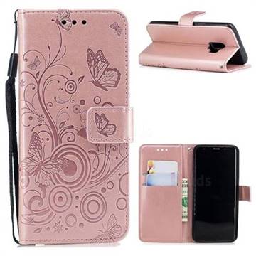 Intricate Embossing Butterfly Circle Leather Wallet Case for Samsung Galaxy S9 - Rose Gold