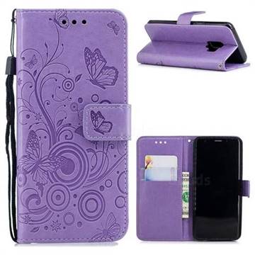 Intricate Embossing Butterfly Circle Leather Wallet Case for Samsung Galaxy S9 - Purple