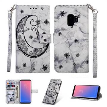 Moon Flower Marble Leather Wallet Phone Case for Samsung Galaxy S9 - Black