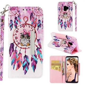 Owl Wind Chimes Big Metal Buckle PU Leather Wallet Phone Case for Samsung Galaxy S9