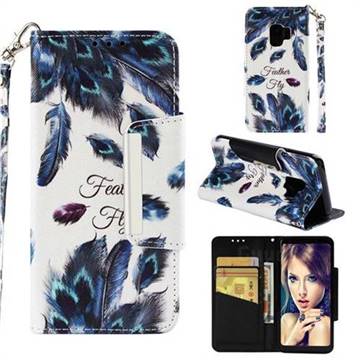 Peacock Feather Big Metal Buckle PU Leather Wallet Phone Case for Samsung Galaxy S9