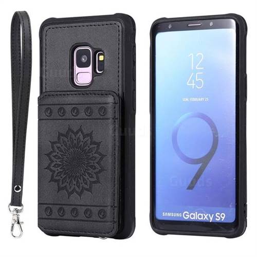Luxury Embossing Sunflower Multifunction Leather Back Cover for Samsung Galaxy S9 - Black