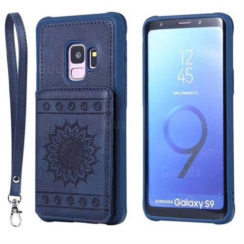 Luxury Embossing Sunflower Multifunction Leather Back Cover for Samsung Galaxy S9 - Blue