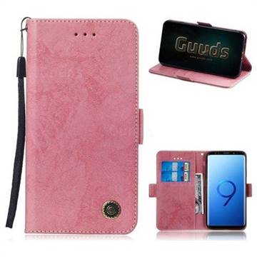 Retro Classic Leather Phone Wallet Case Cover for Samsung Galaxy S9 - Pink