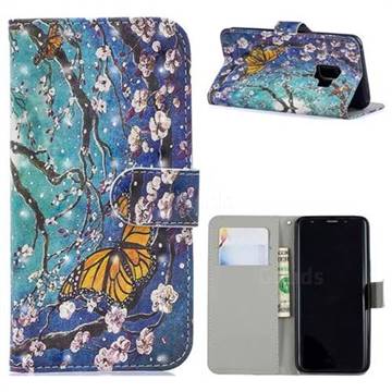 Blue Butterfly 3D Painted Leather Phone Wallet Case for Samsung Galaxy S9