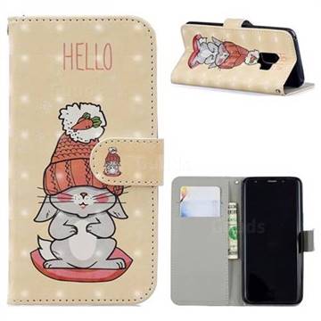 Hello Rabbit 3D Painted Leather Phone Wallet Case for Samsung Galaxy S9