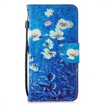 Blue Lotus PU Leather Wallet Phone Case for Samsung Galaxy S9