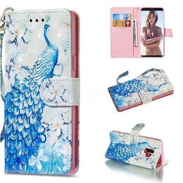 Blue Peacock 3D Painted Leather Wallet Phone Case for Samsung Galaxy S9