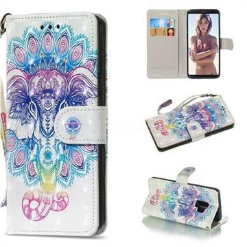 Colorful Elephant 3D Painted Leather Wallet Phone Case for Samsung Galaxy S9