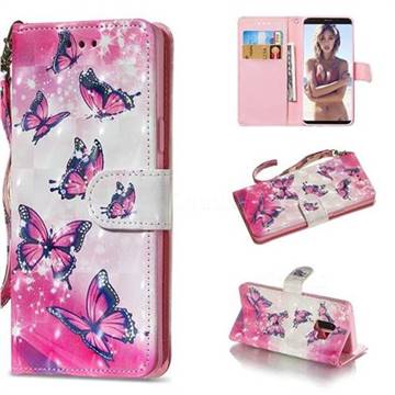 Pink Butterfly 3D Painted Leather Wallet Phone Case for Samsung Galaxy S9