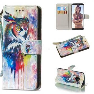 Watercolor Owl 3D Painted Leather Wallet Phone Case for Samsung Galaxy S9