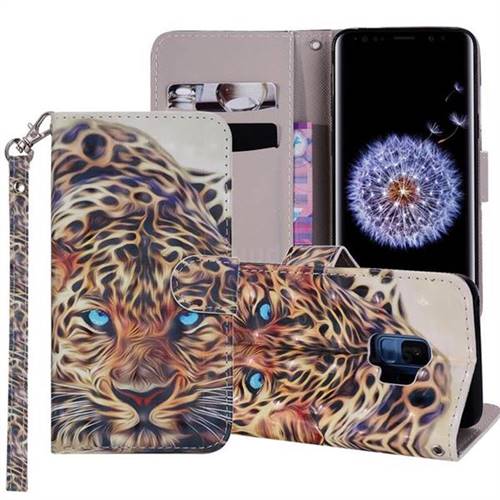 Leopard 3D Painted Leather Phone Wallet Case Cover for Samsung Galaxy S9