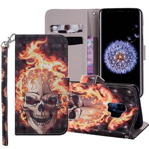 Flame Skull 3D Painted Leather Phone Wallet Case Cover for Samsung Galaxy S9
