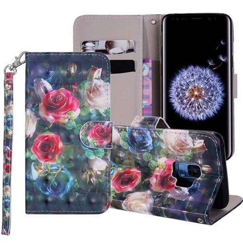 Rose Flower 3D Painted Leather Phone Wallet Case Cover for Samsung Galaxy S9