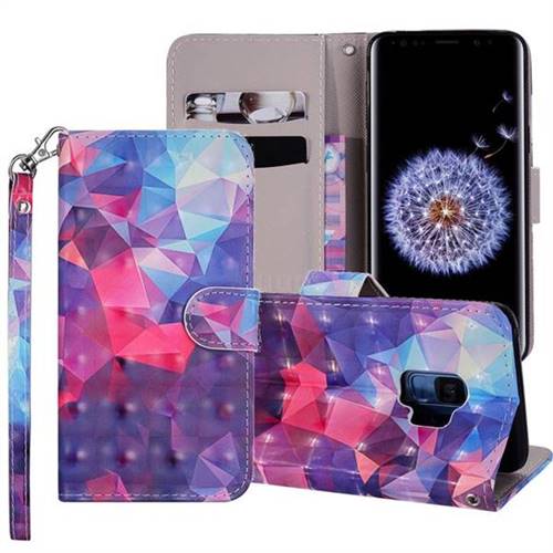 Colored Diamond 3D Painted Leather Phone Wallet Case Cover for Samsung Galaxy S9